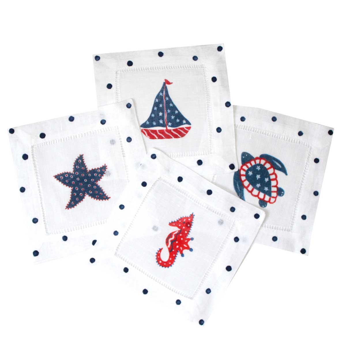 Sea Life Linen Cocktail Napkins - Thumbnail 2