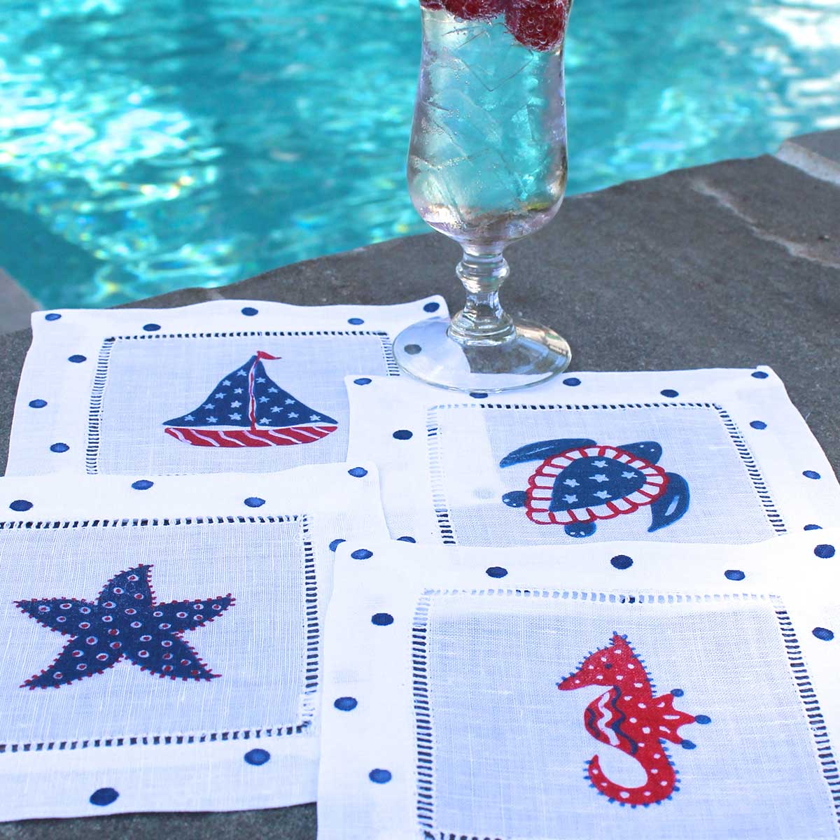 Sea Life Linen Cocktail Napkins - Thumbnail 4