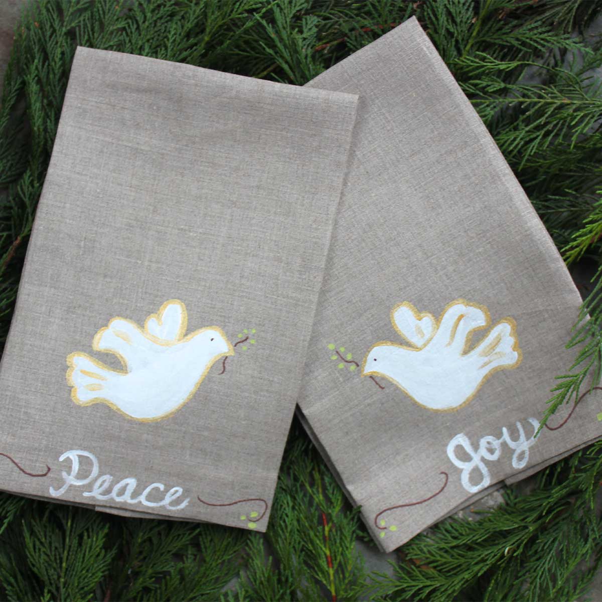 Peace and Joy Dove Linen Guest Towel Set