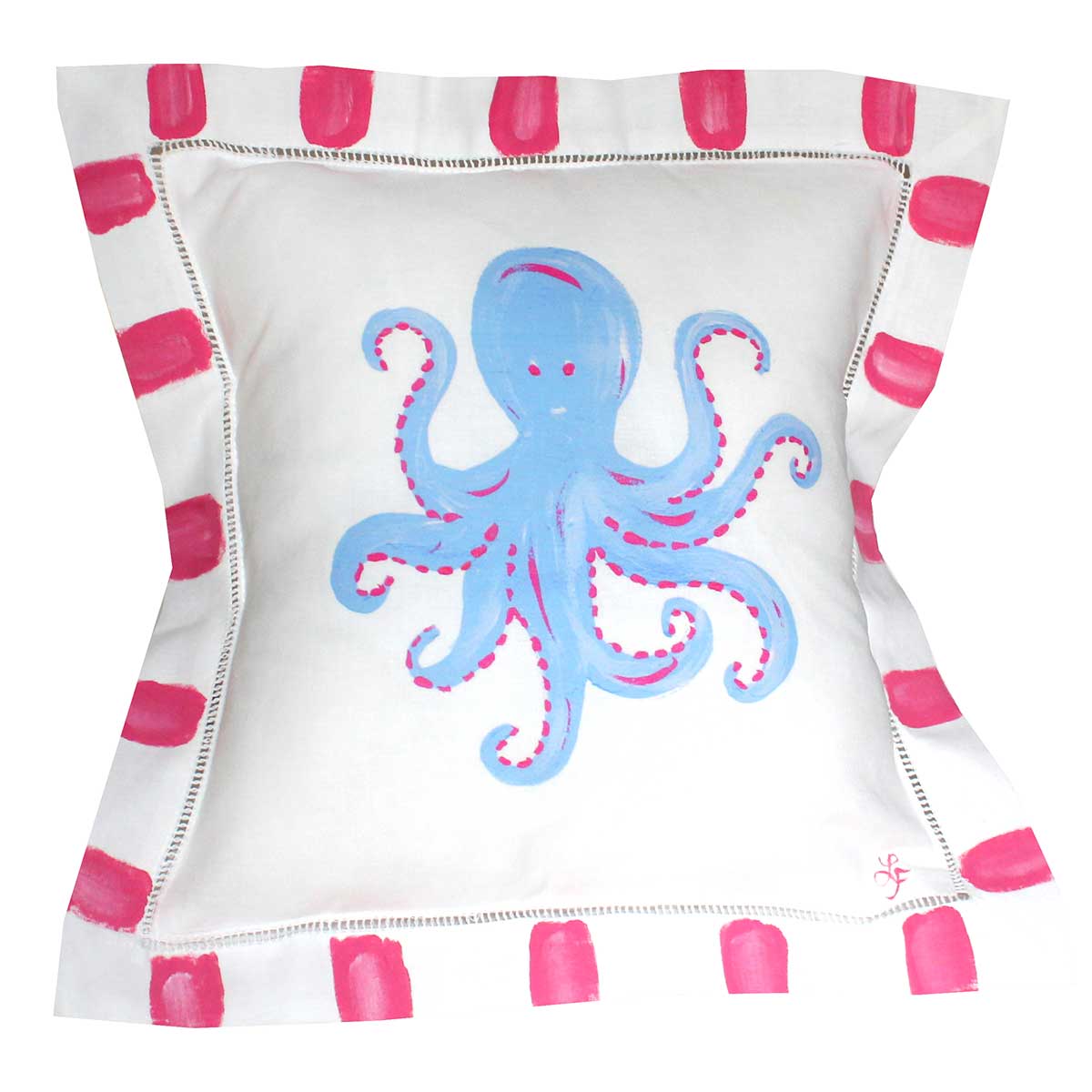 Periwinkle and Pink Octopus Linen Pillow