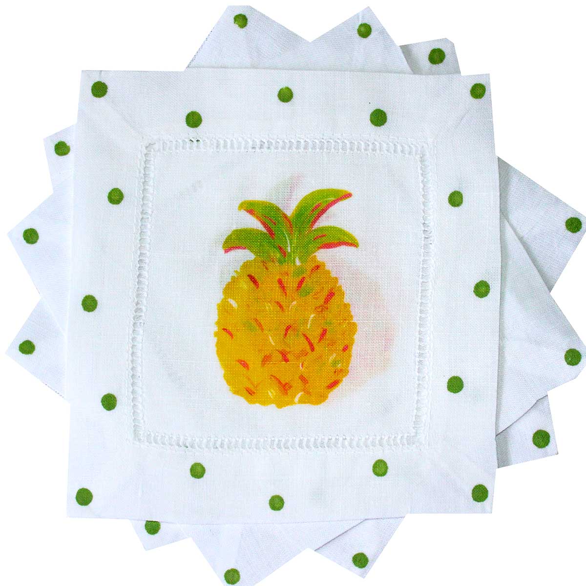 Blue & Green Pineapple Linen Cocktail Napkins - Thumbnail 2
