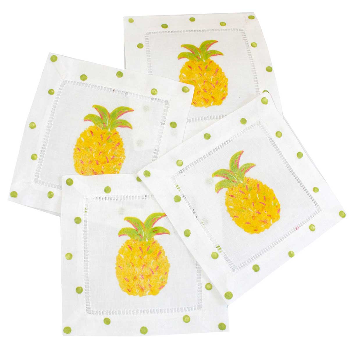 Blue & Green Pineapple Linen Cocktail Napkins