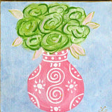 Pink Chinoiserie Vase with Green Flowers Painting