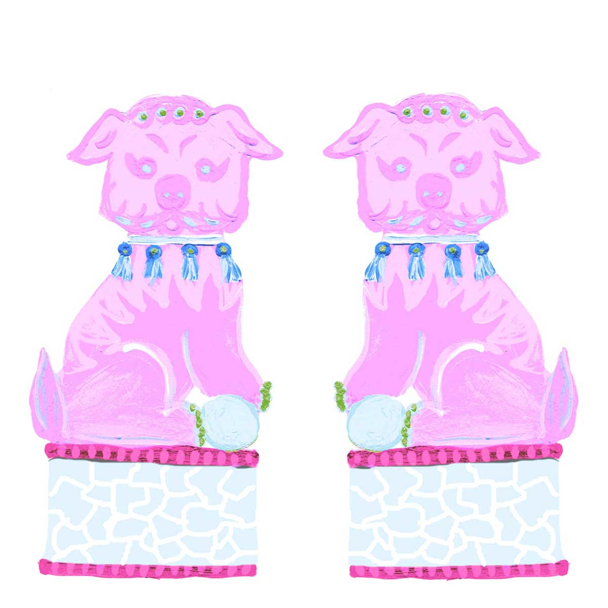 Chinoiserie Foo Dogs Tea Towel - Thumbnail 4