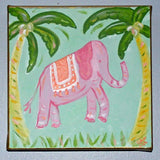 Pink Elephant with Palm Trees Painting