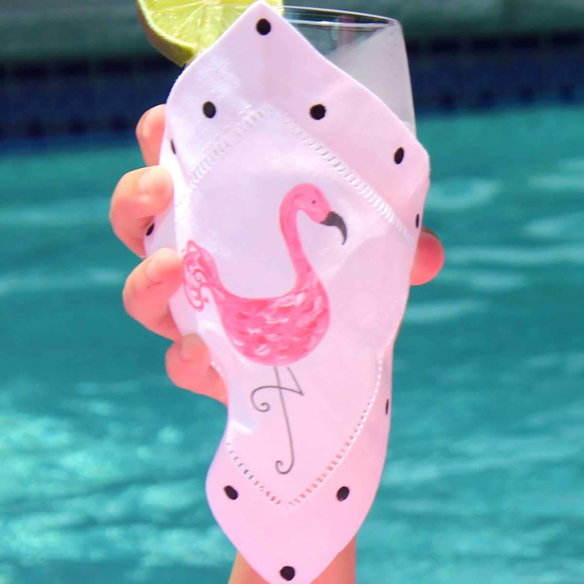 Pink Flamingo Linen Cocktail Napkins - Thumbnail 3