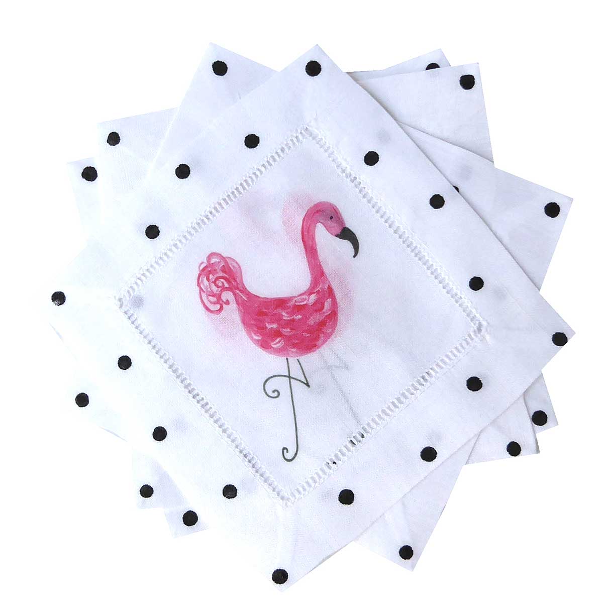 Pink Flamingo Linen Cocktail Napkins - Thumbnail 2