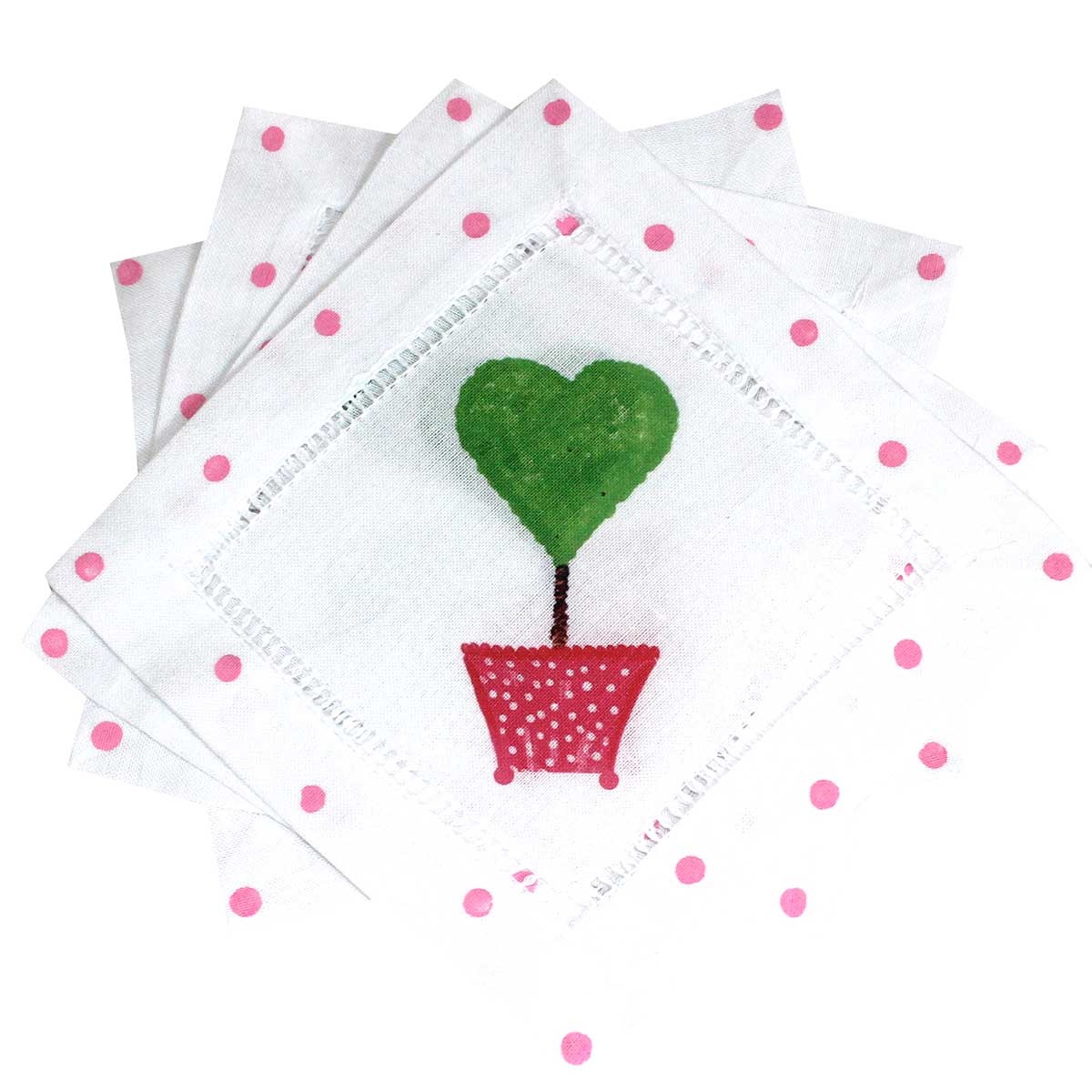 Pink Heart Linen Cocktail Napkins - Thumbnail 3