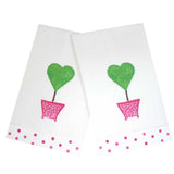 Pink Heart Topiary Linen Guest Towels