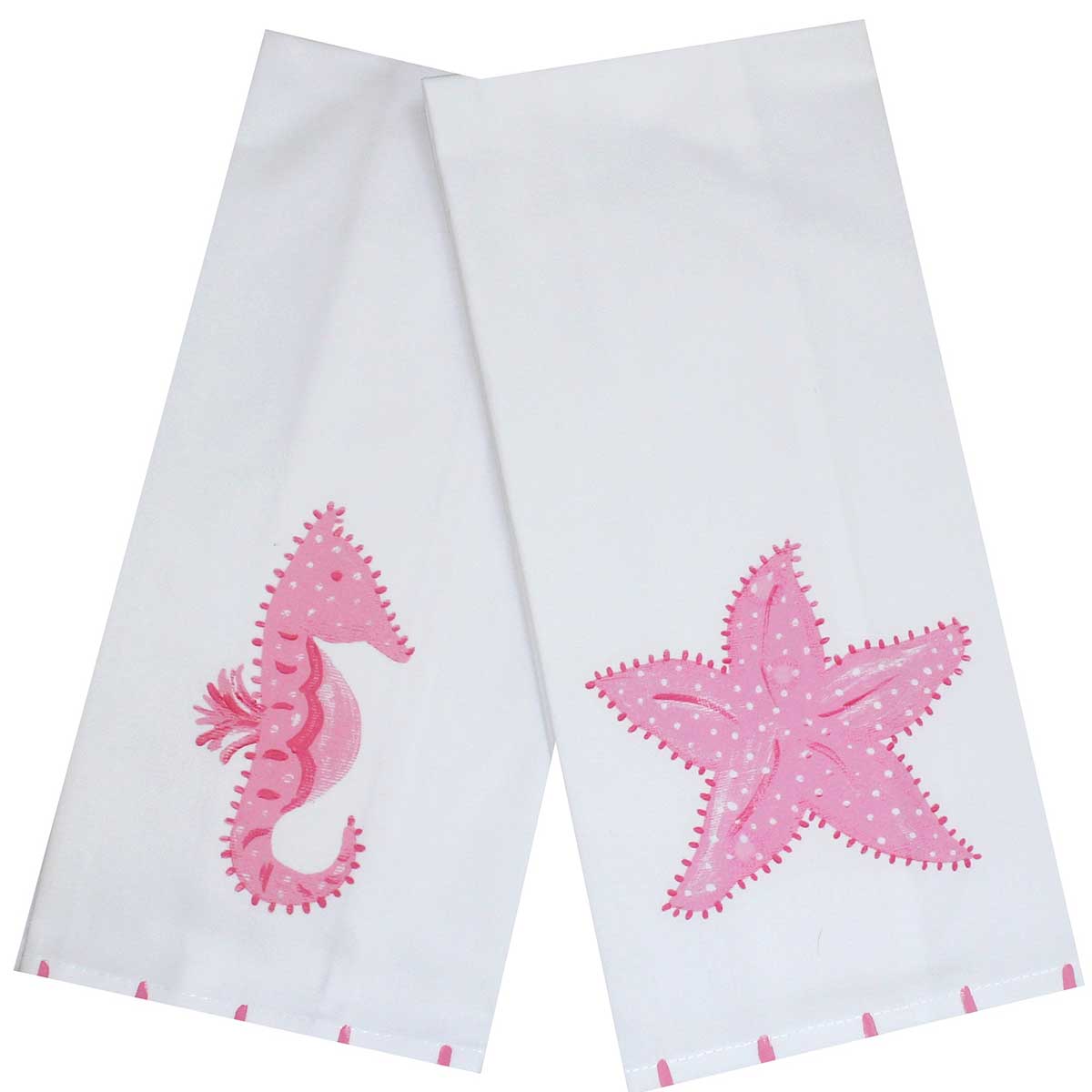 Pink Starfish and Sea Horse Kitchen Towel Set