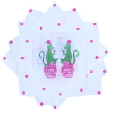 Pink and Green Chinoiserie Holiday Monkeys Linen Cocktail Napkins