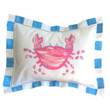 Pink and Blue Crab Linen Pillow