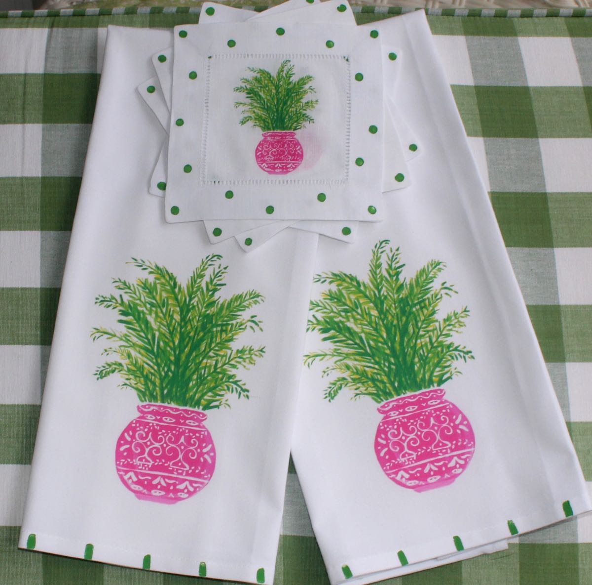 PINK CHINOISERIE PALM TEA TOWEL - Thumbnail 3