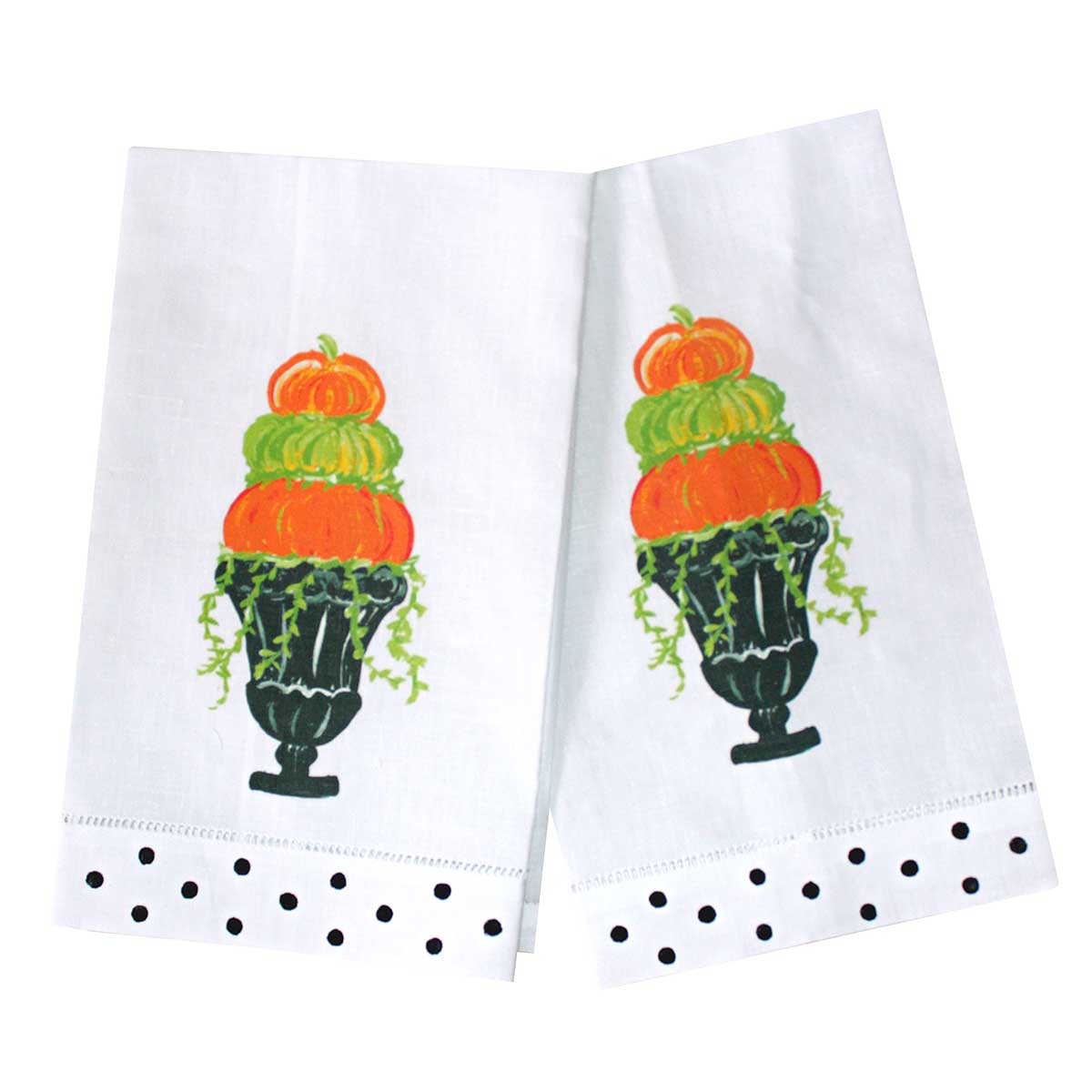 Happy Fall, Y'all Pumpkin Topiary Linen Guest Towels - Thumbnail 2