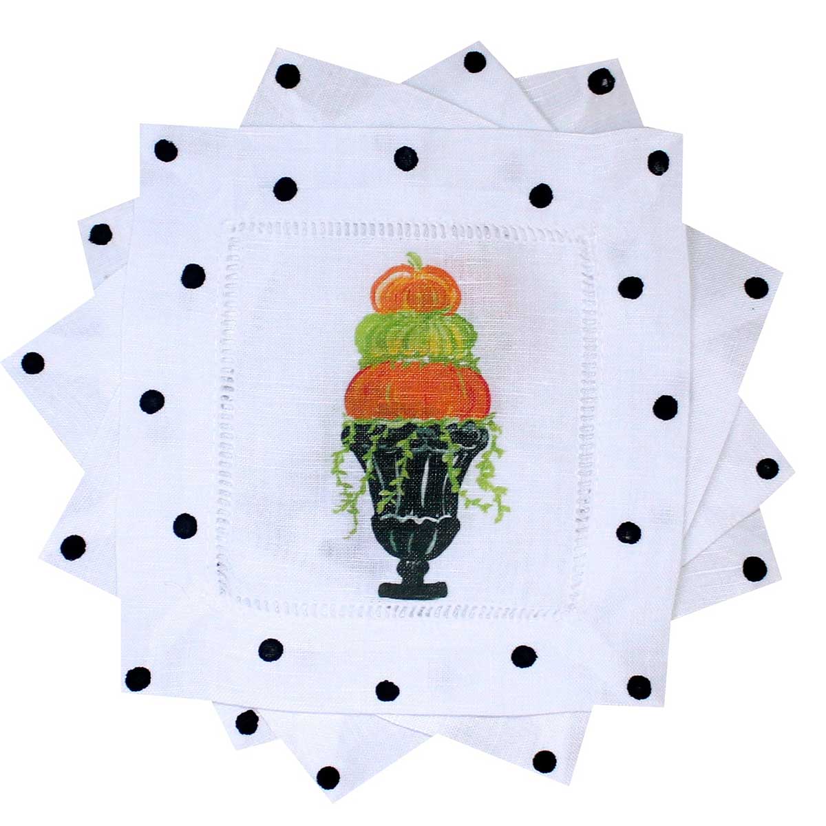 Pumpkin Topiary Linen Cocktail Napkins - Thumbnail 2