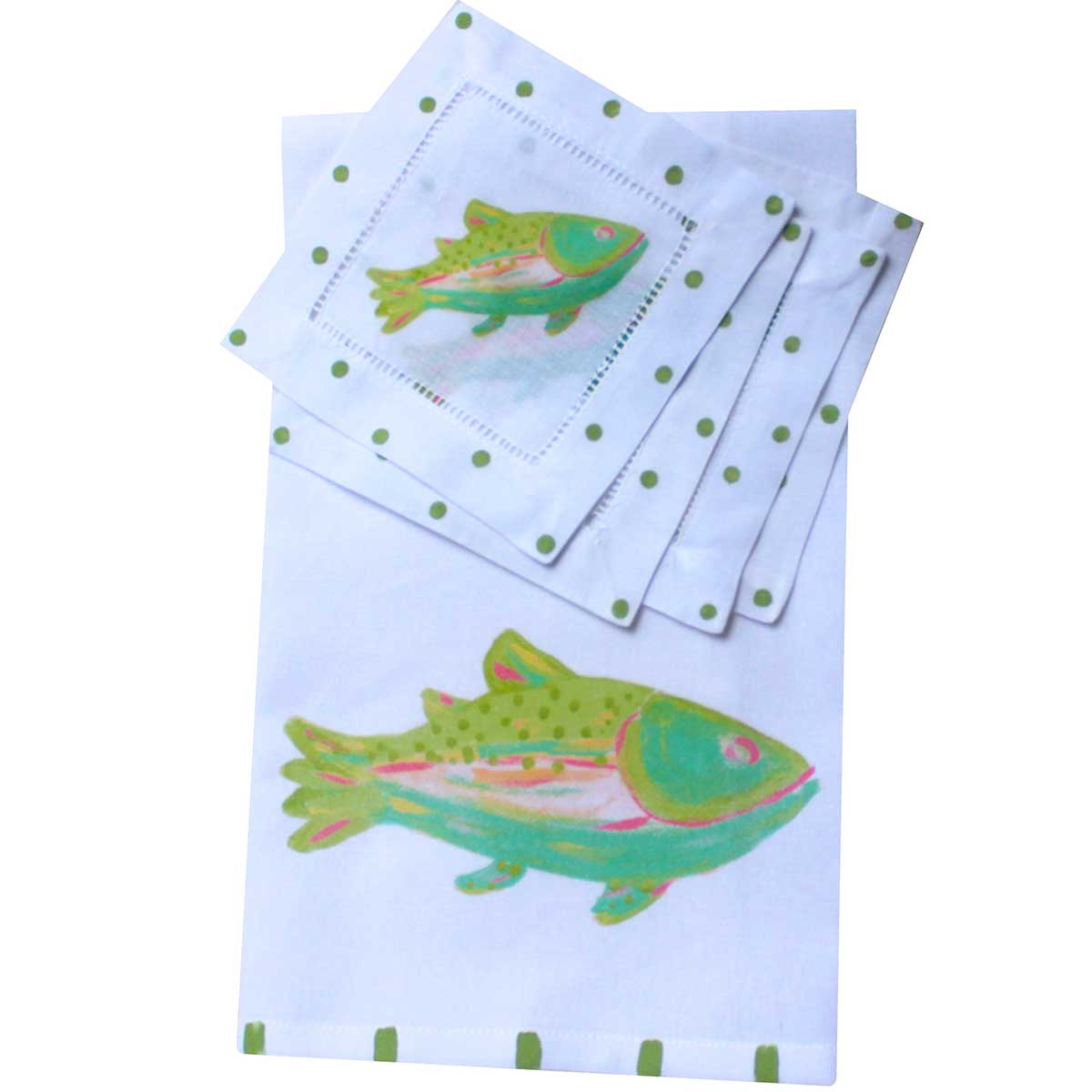 Rainbow Trout Linen Cocktail Napkins - Thumbnail 5