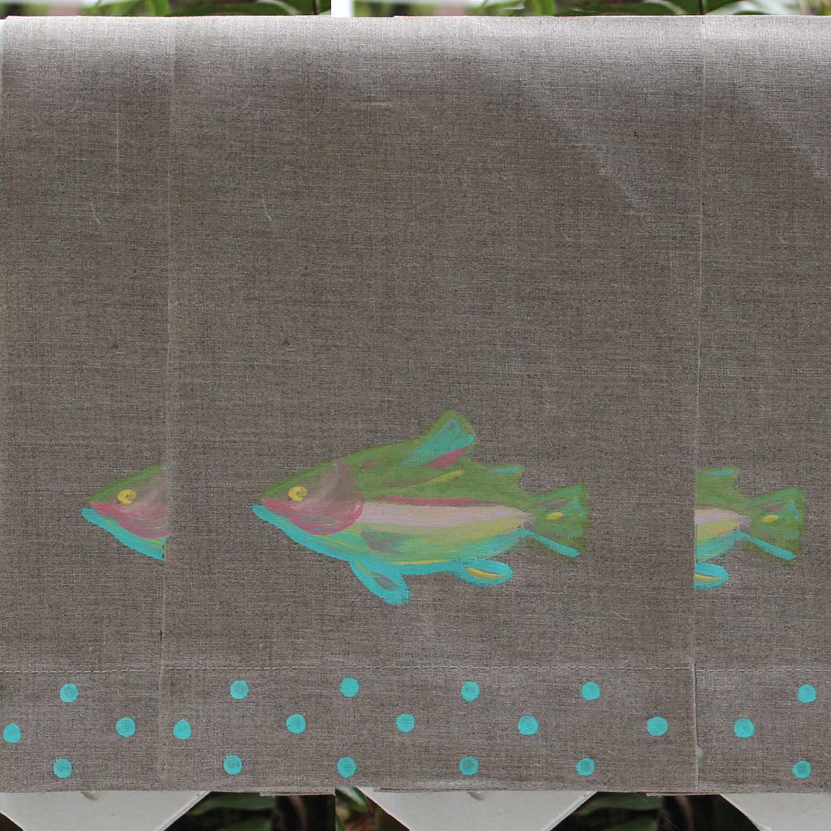 Hand Painted Rainbow Trout Linen Guest Towel