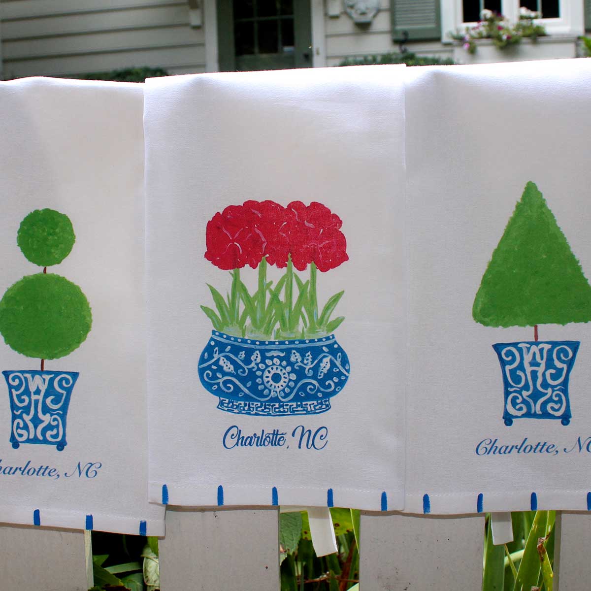 Red Amaryllis Chinoiserie Tea Towel - Thumbnail 4