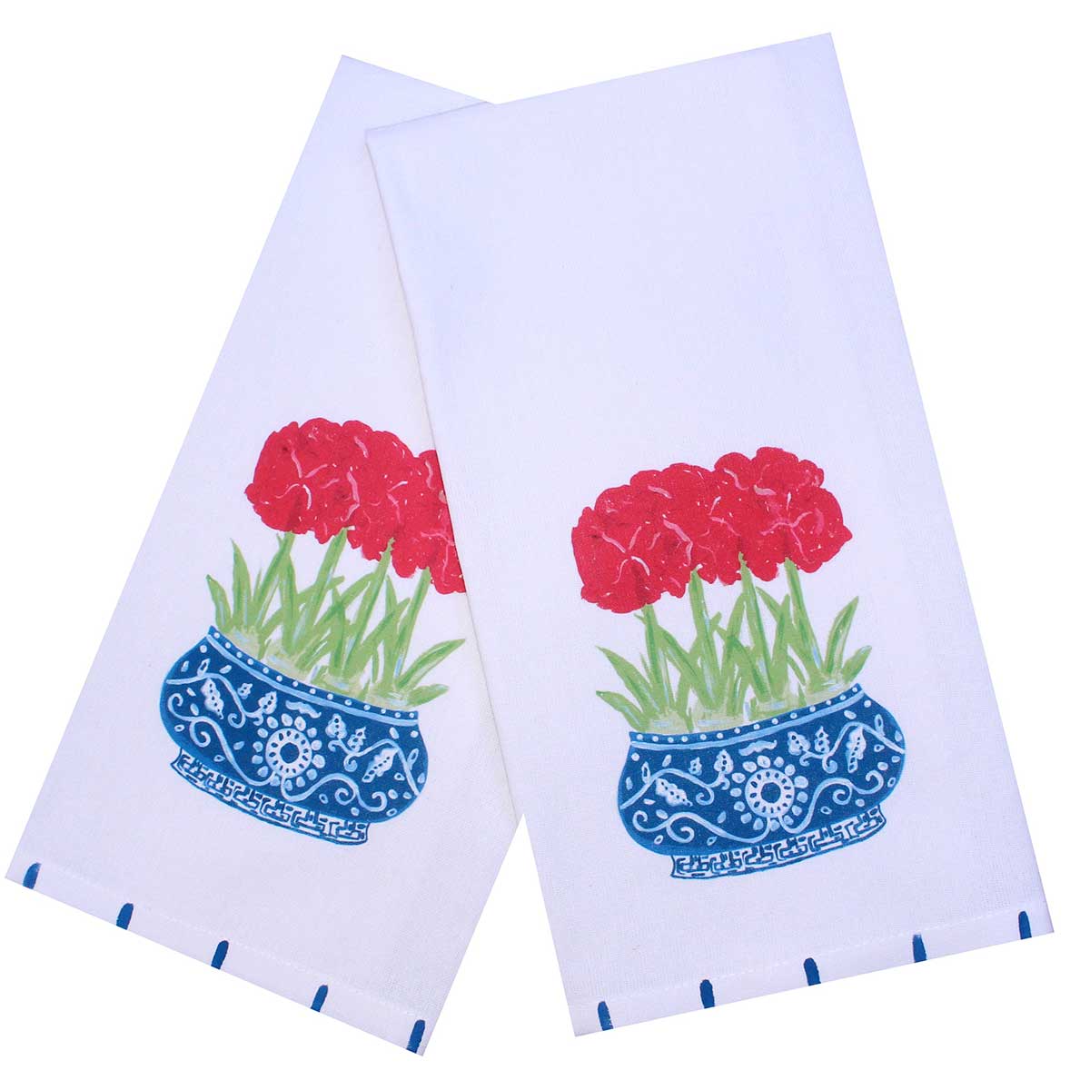 Red Amaryllis Chinoiserie Tea Towel