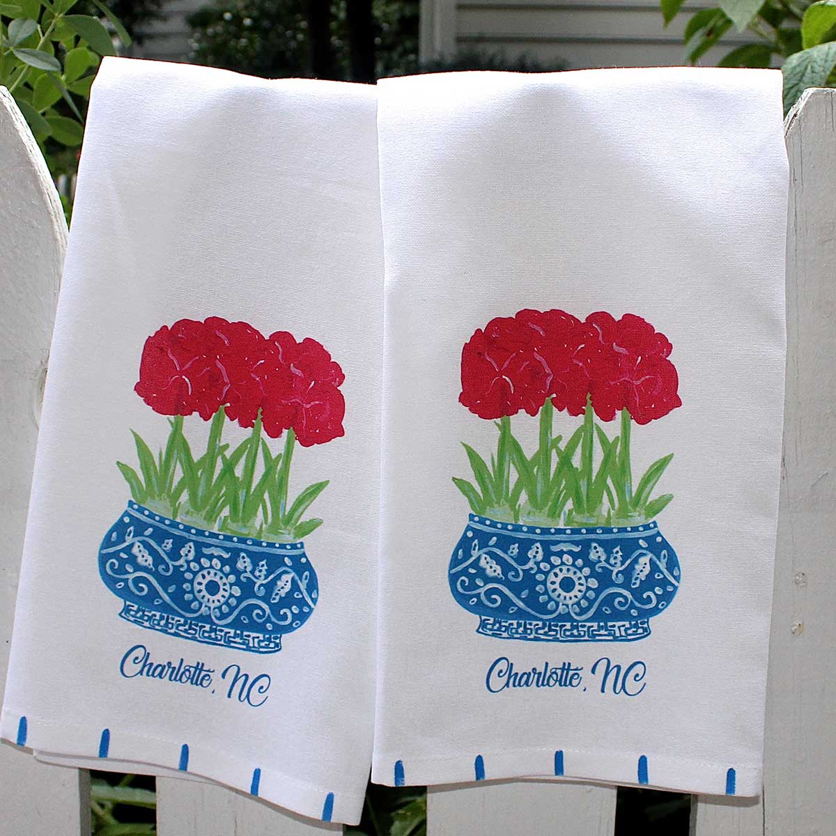 Red Amaryllis Chinoiserie Tea Towel - Thumbnail 3