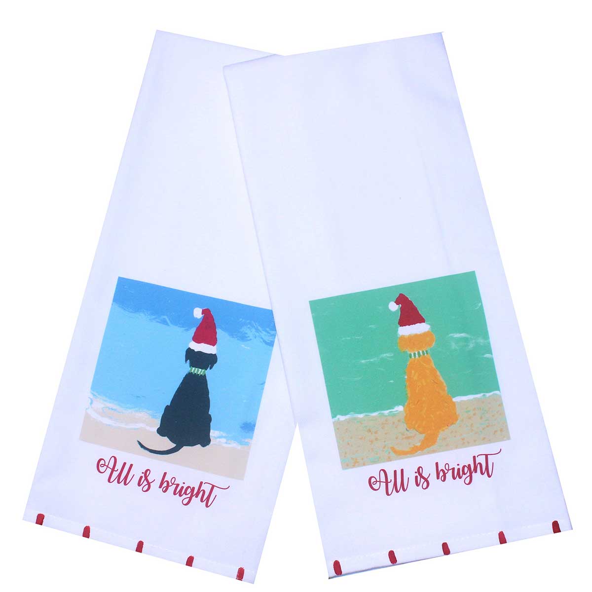 Santa Beach Dog Holiday Tea Towel