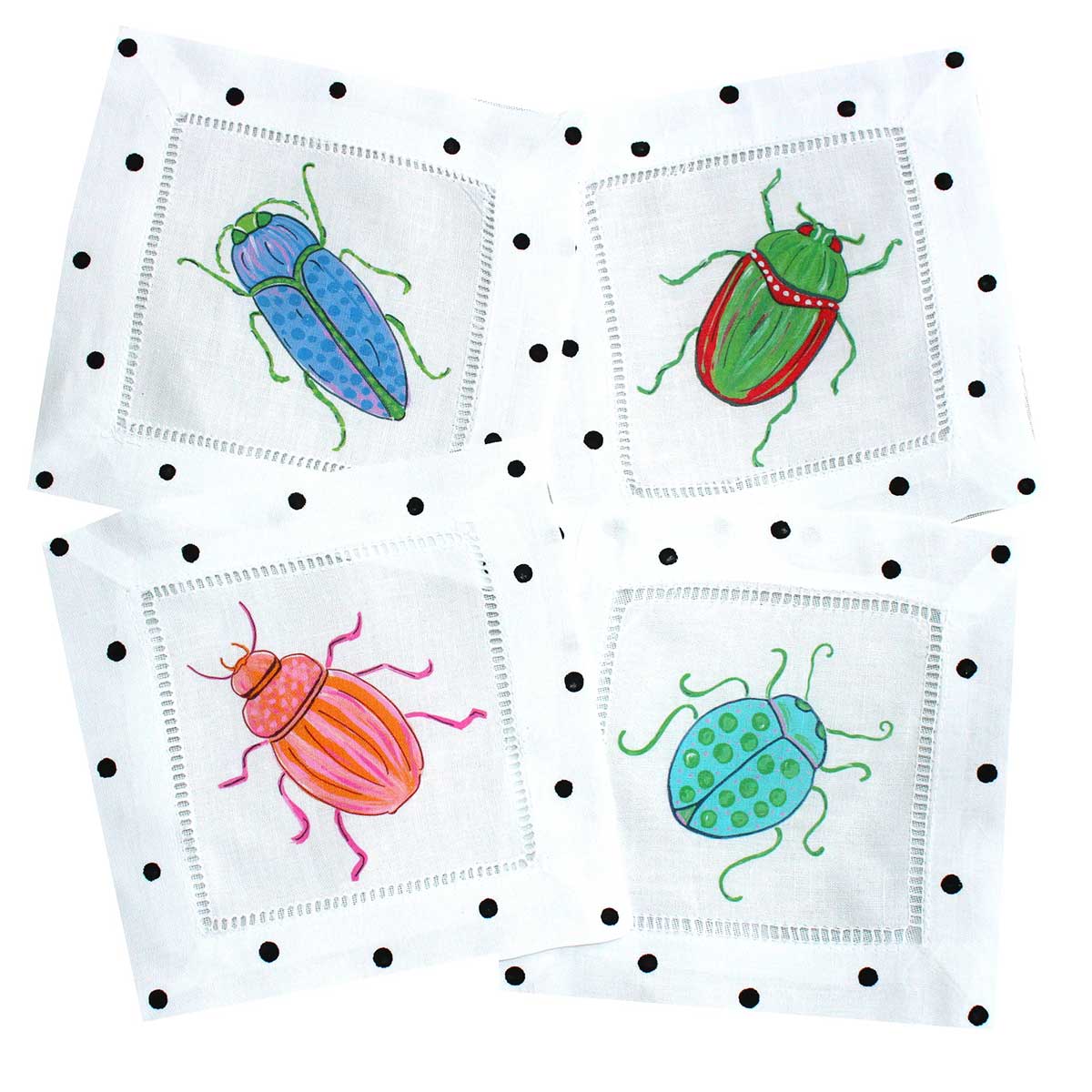 Spring Beetle Linen Cocktail Napkins