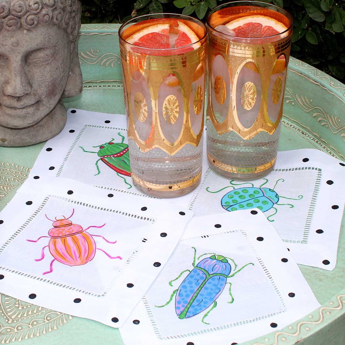 Spring Beetle Linen Cocktail Napkins - Thumbnail 2