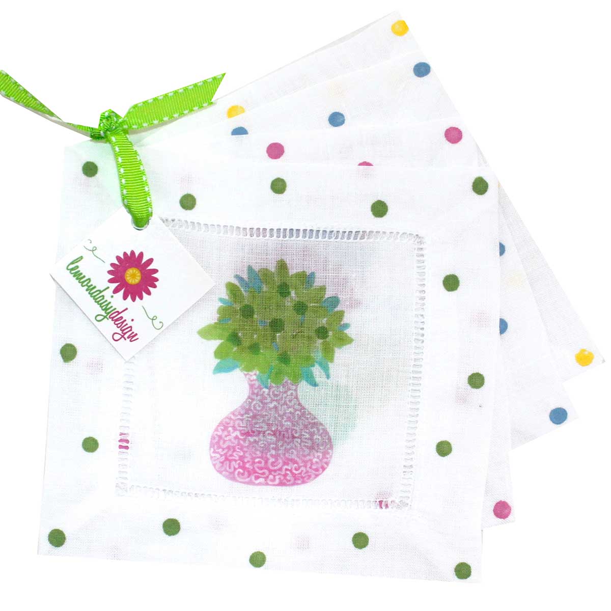 Spring Flower Linen Cocktail Napkins - Thumbnail 3