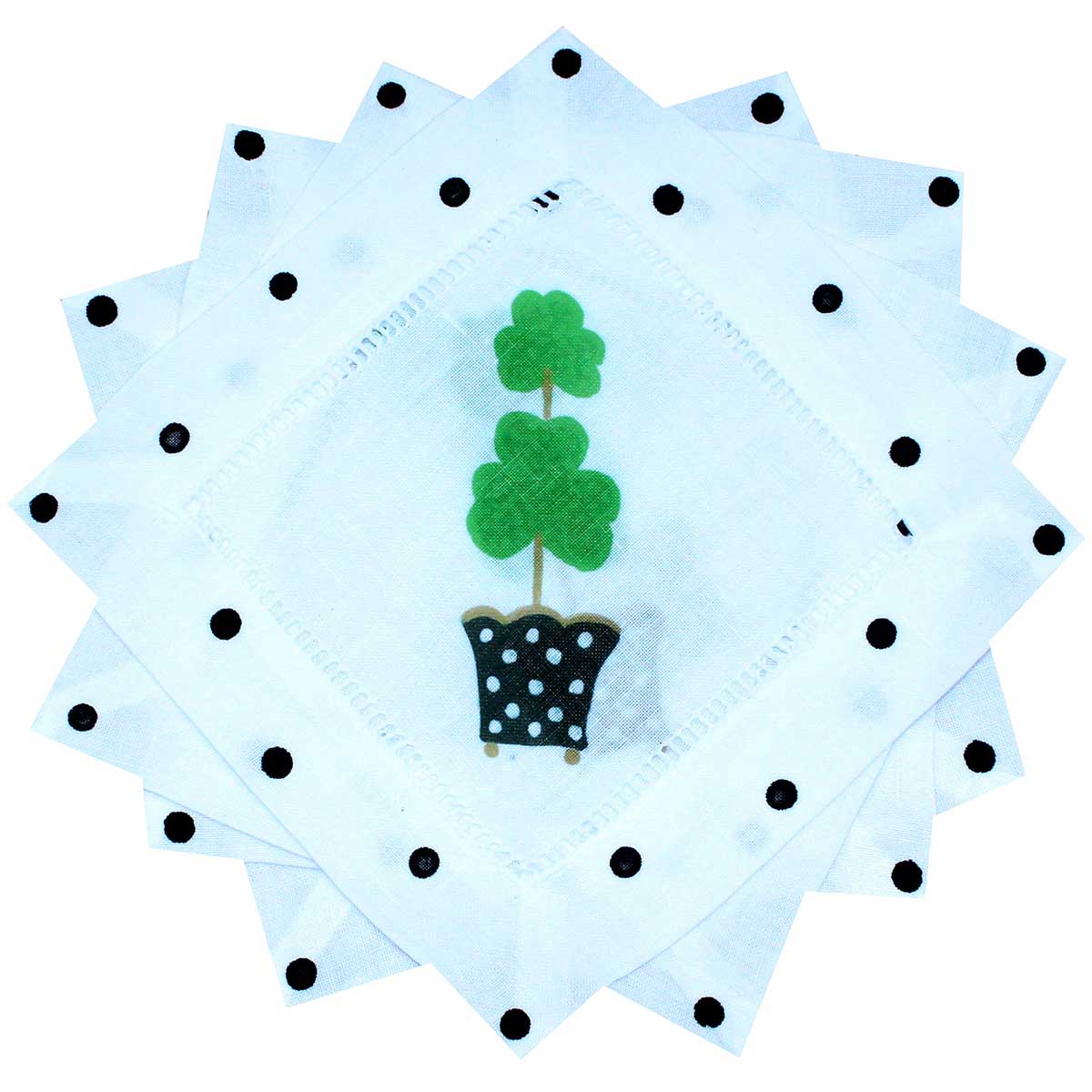 St. Patrick's Day Topiary Shamrock Linen Cocktail Napkins - Thumbnail 2