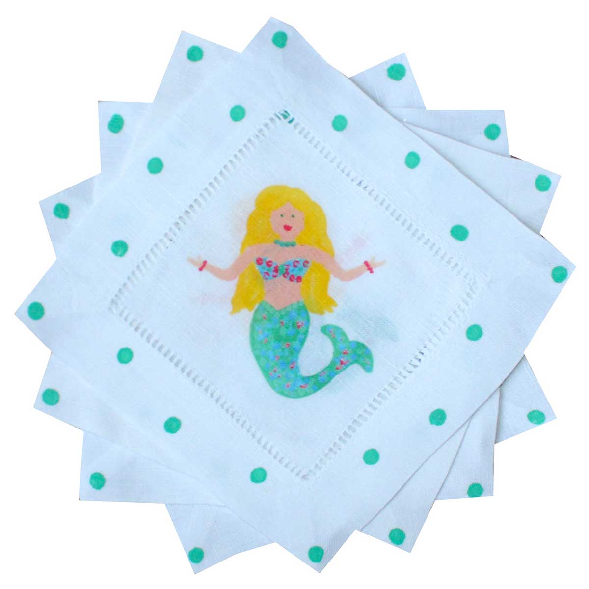 Teal Mermaid Linen Cocktail Napkins