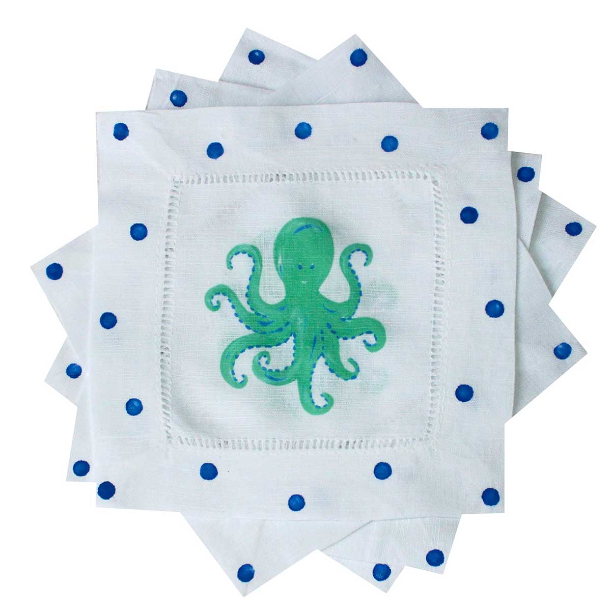 Teal Octopus Linen Cocktail Napkins