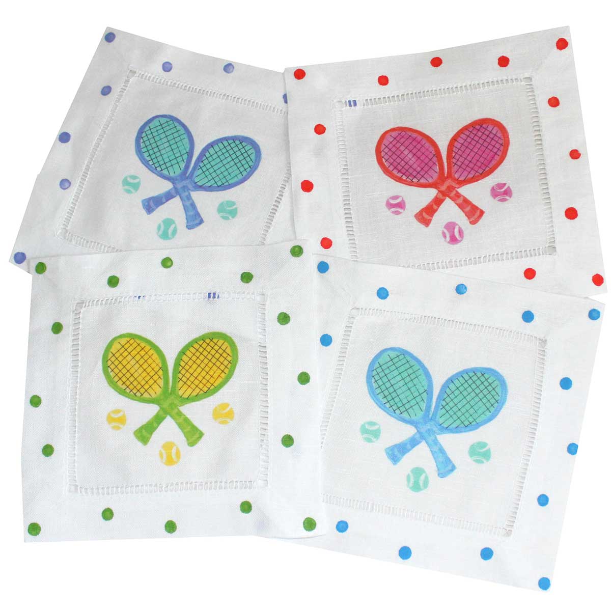 Multi-Color Tennis Linen Cocktail Napkins - Thumbnail 5