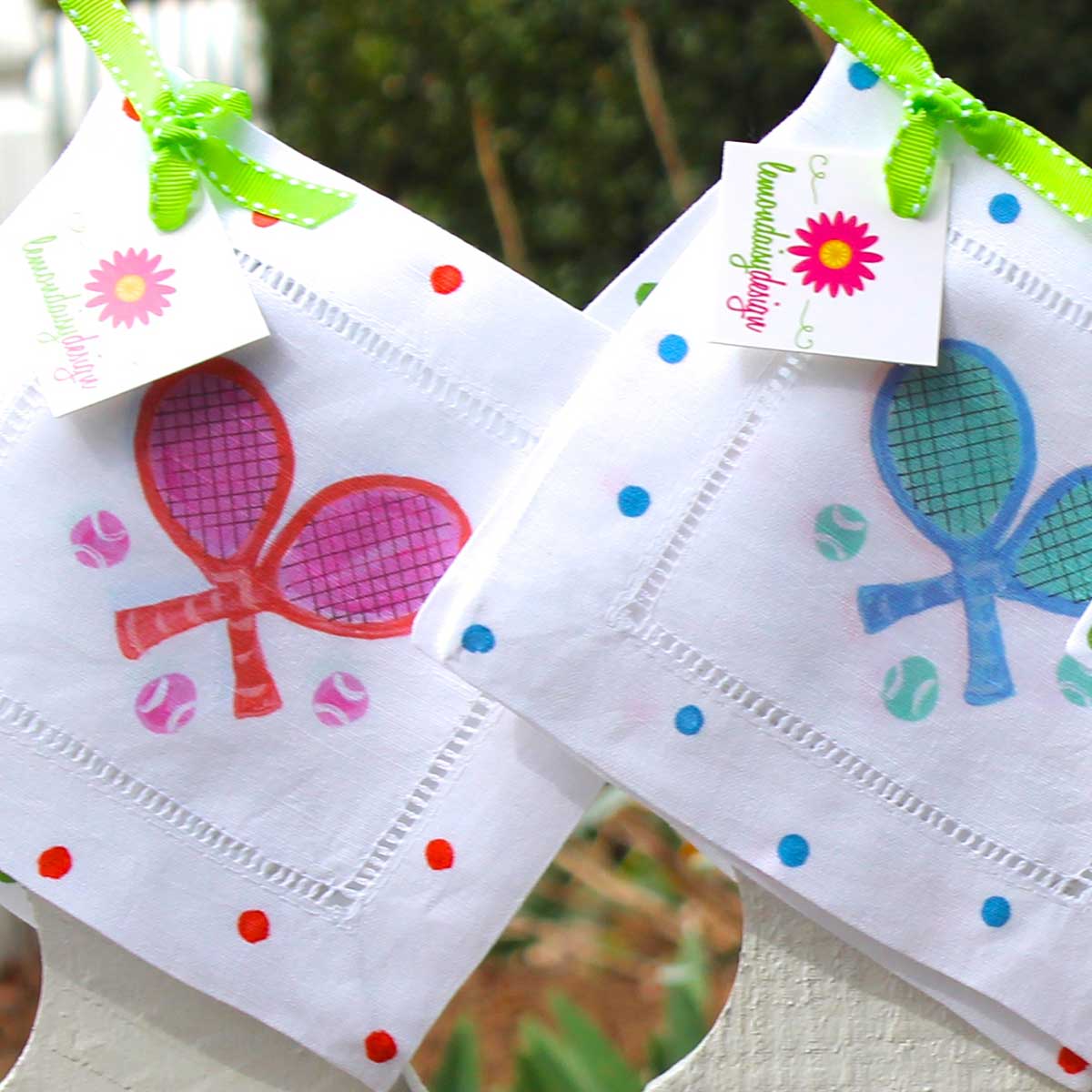 Multi-Color Tennis Linen Cocktail Napkins - Thumbnail 4