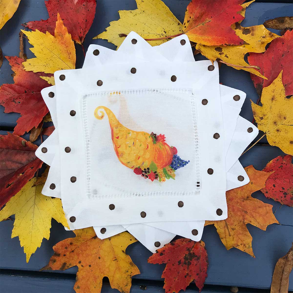 Thanksgiving Cornucopia Linen Cocktail Napkins - Thumbnail 2
