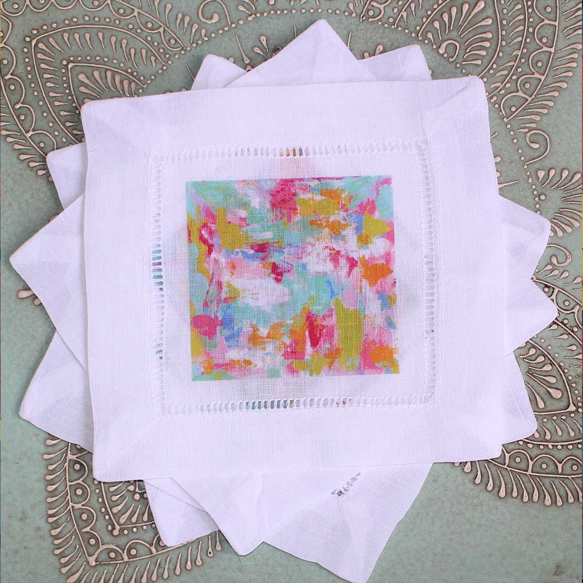 Tropical Abstract Linen Cocktail Napkins - Thumbnail 3