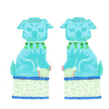Turquoise Chinoiserie Foo Dogs Linen Guest Towel