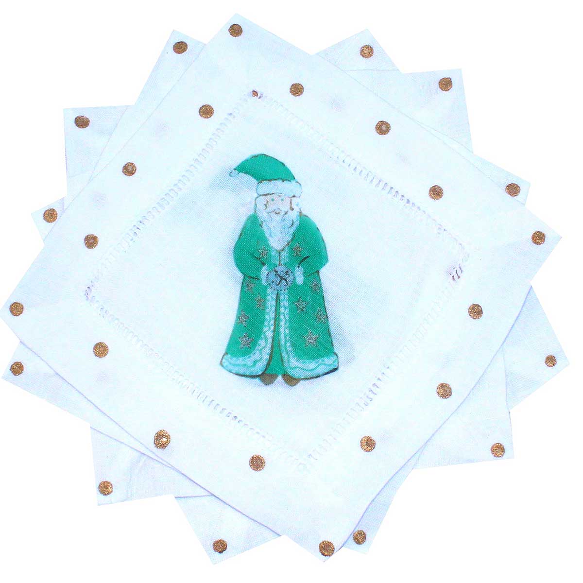 Turquoise Coastal Santa Linen Cocktail Napkins