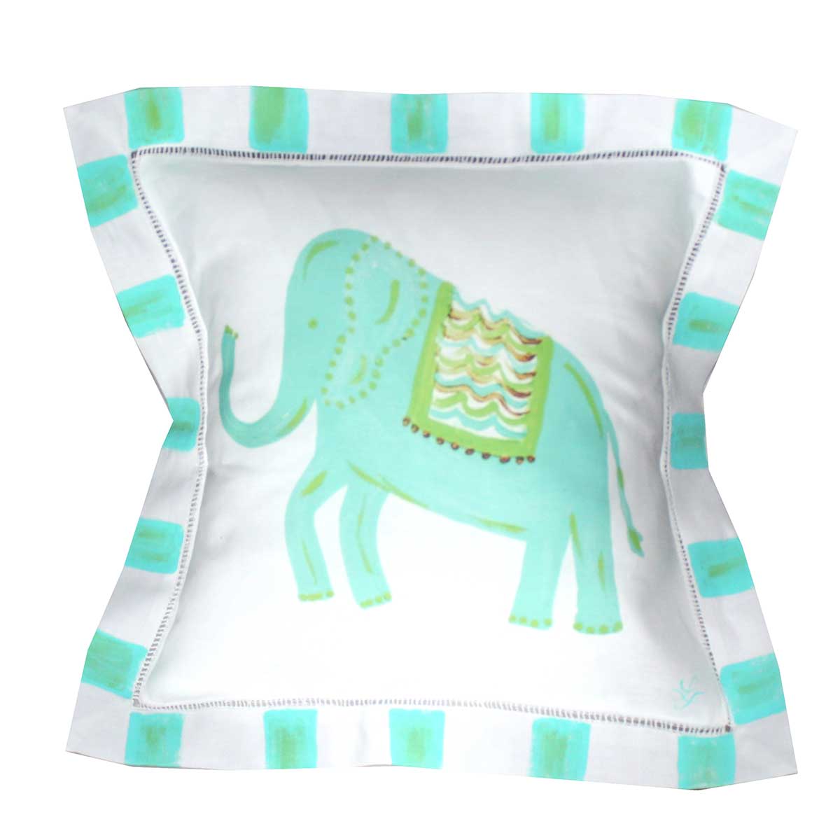 Turquoise Elephant Linen Pillow