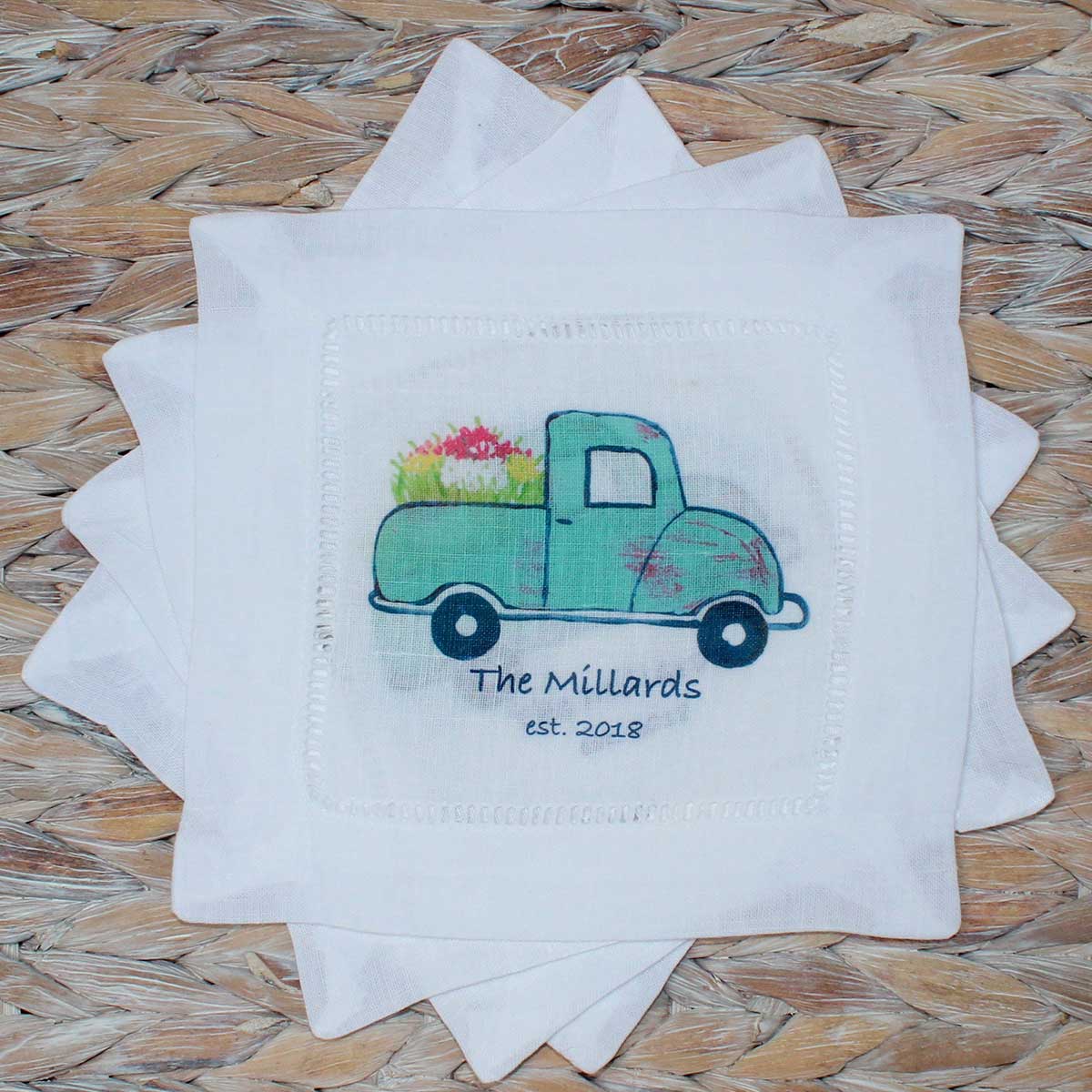 Floral Truck Linen Cocktail Napkins