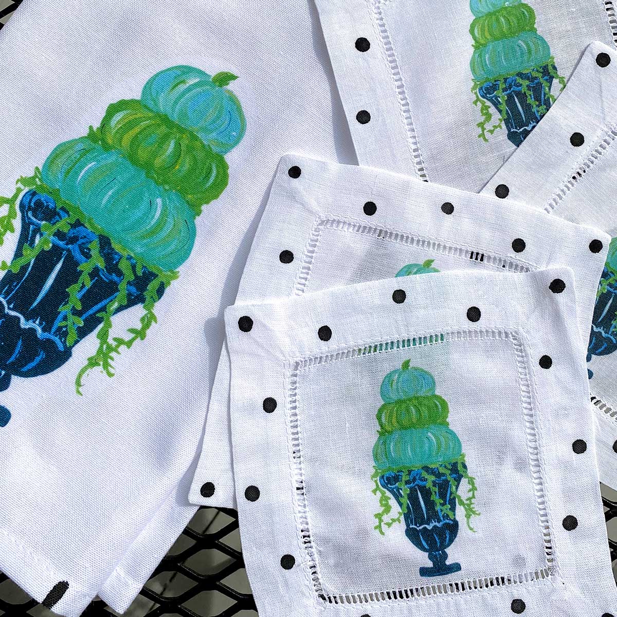 Pumpkin Topiary Linen Cocktail Napkins - Thumbnail 3