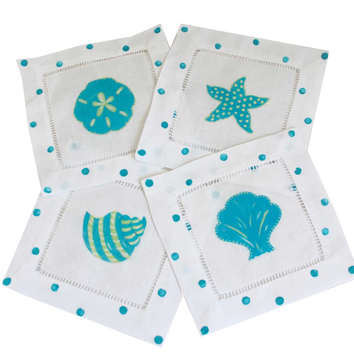 Turquoise Shell Linen Cocktail Napkins - Thumbnail 2