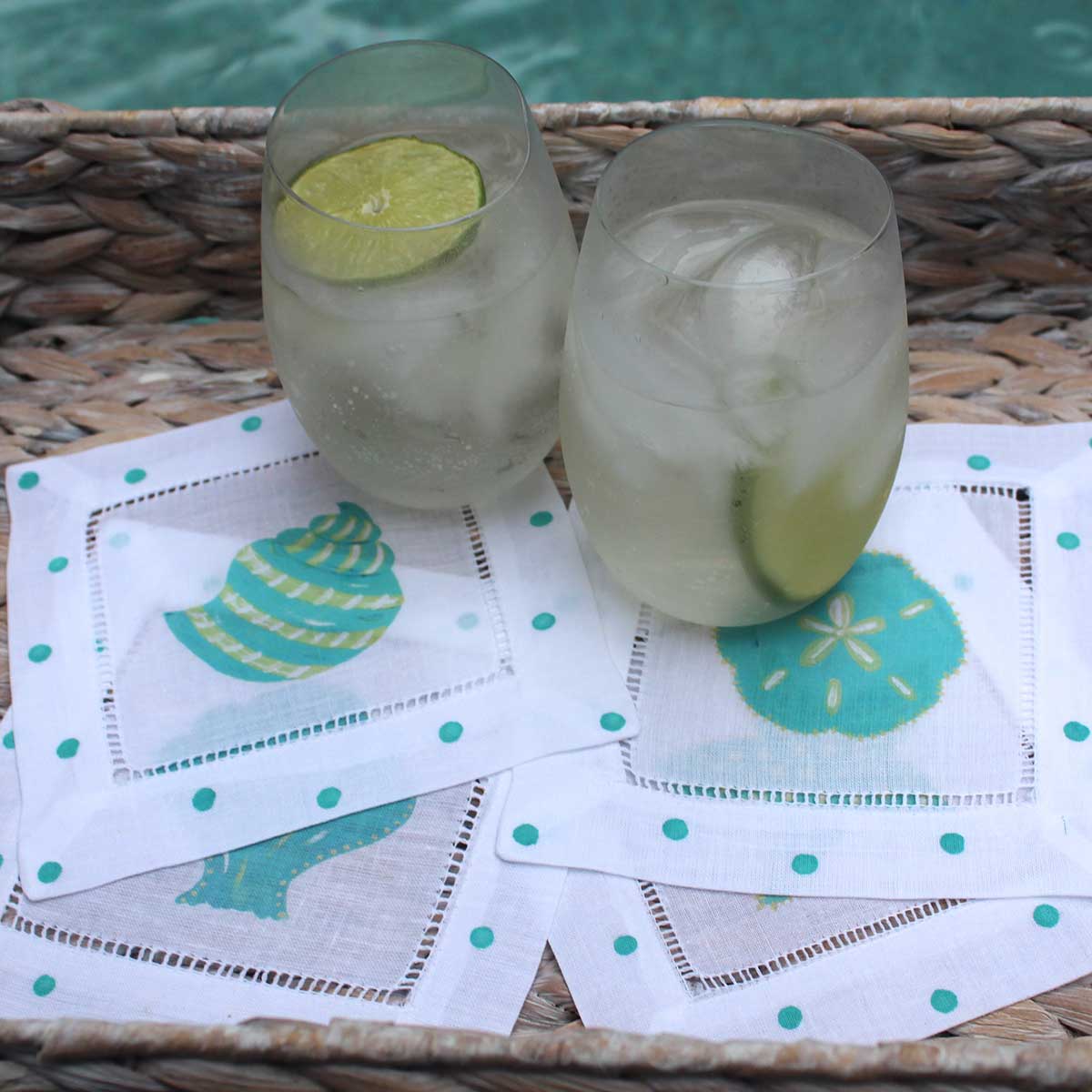 Turquoise Shell Linen Cocktail Napkins - Thumbnail 3