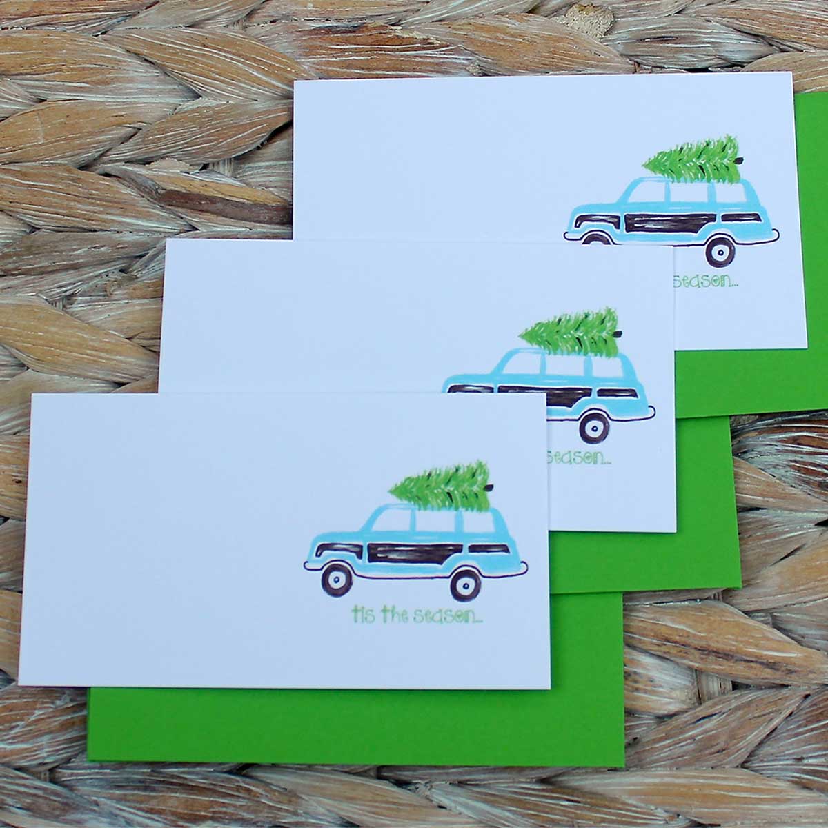 Turquoise Woody Wagon Gift Enclosure Card Set