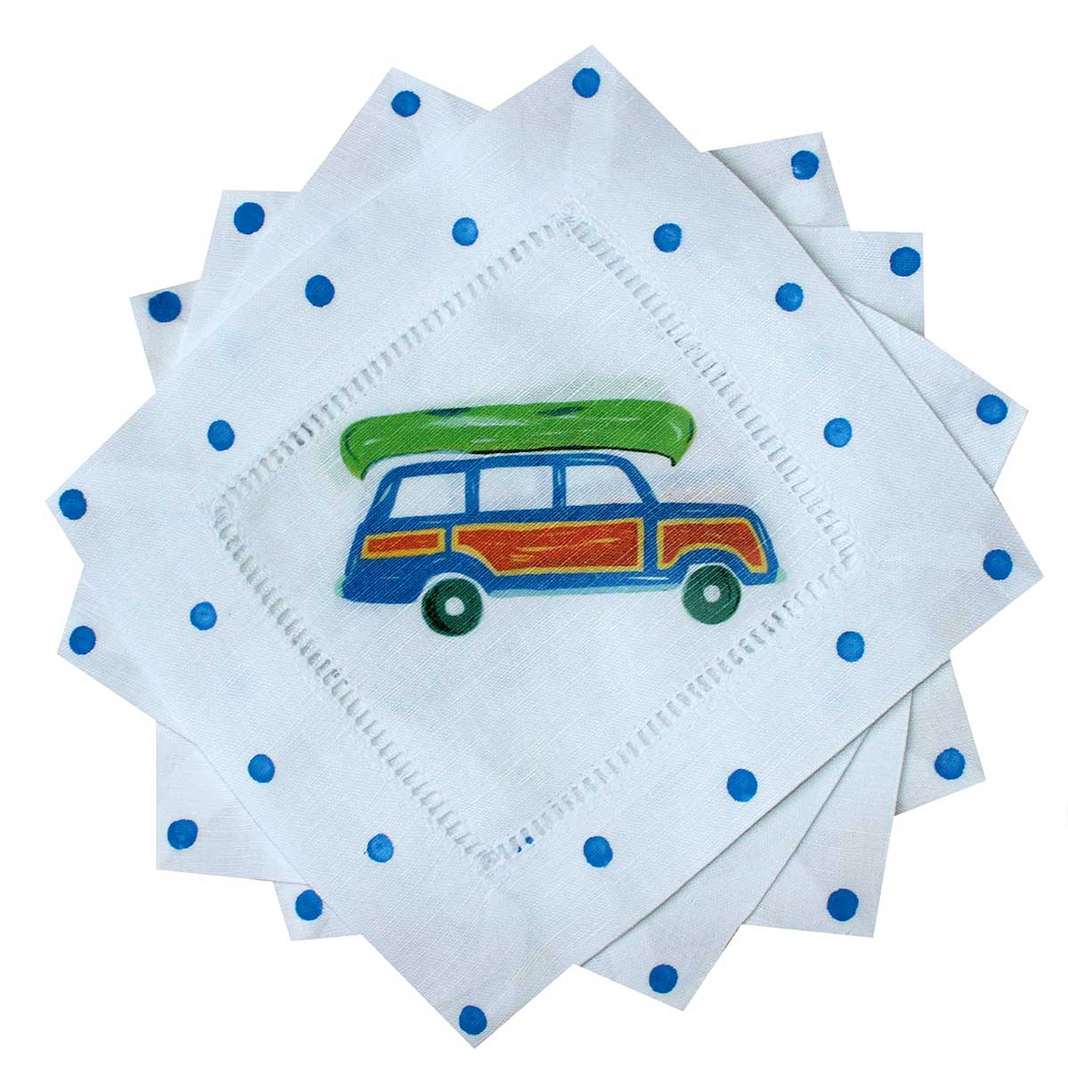Woody Wagon Linen Cocktail Napkins