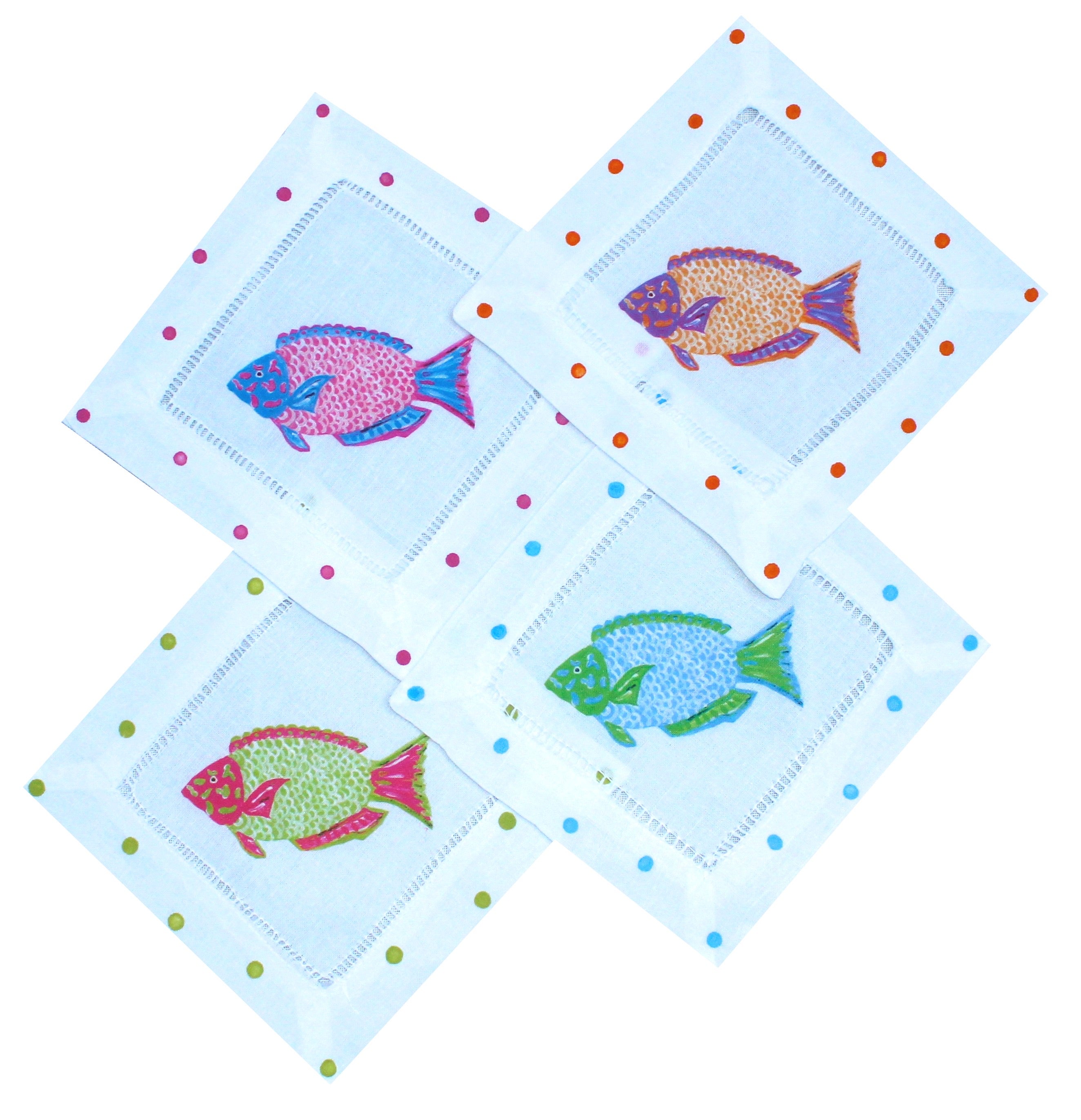 Tropical Fish Linen Cocktail Napkins - Thumbnail 2