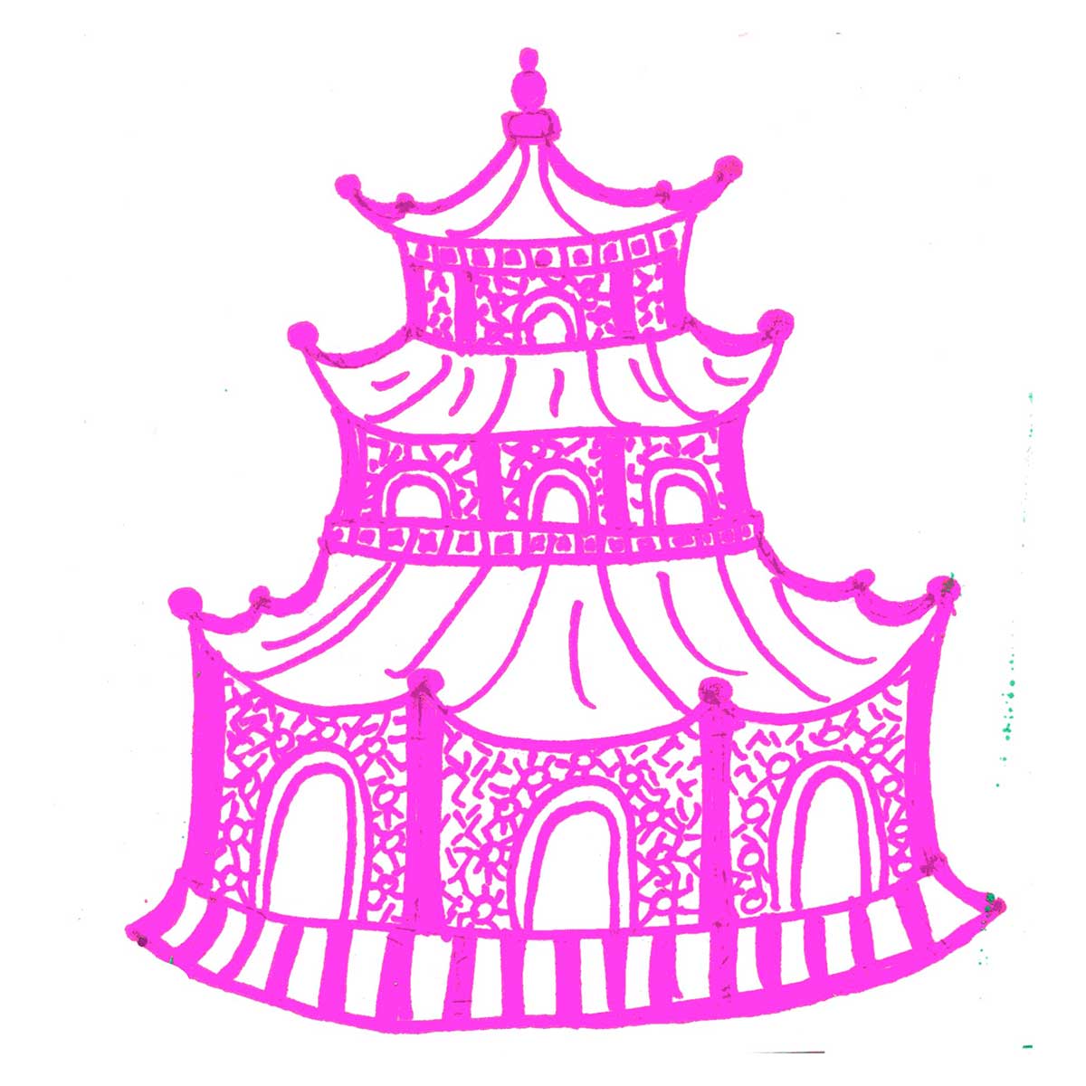 Pink Chinoiserie Pagoda Tea Towel
