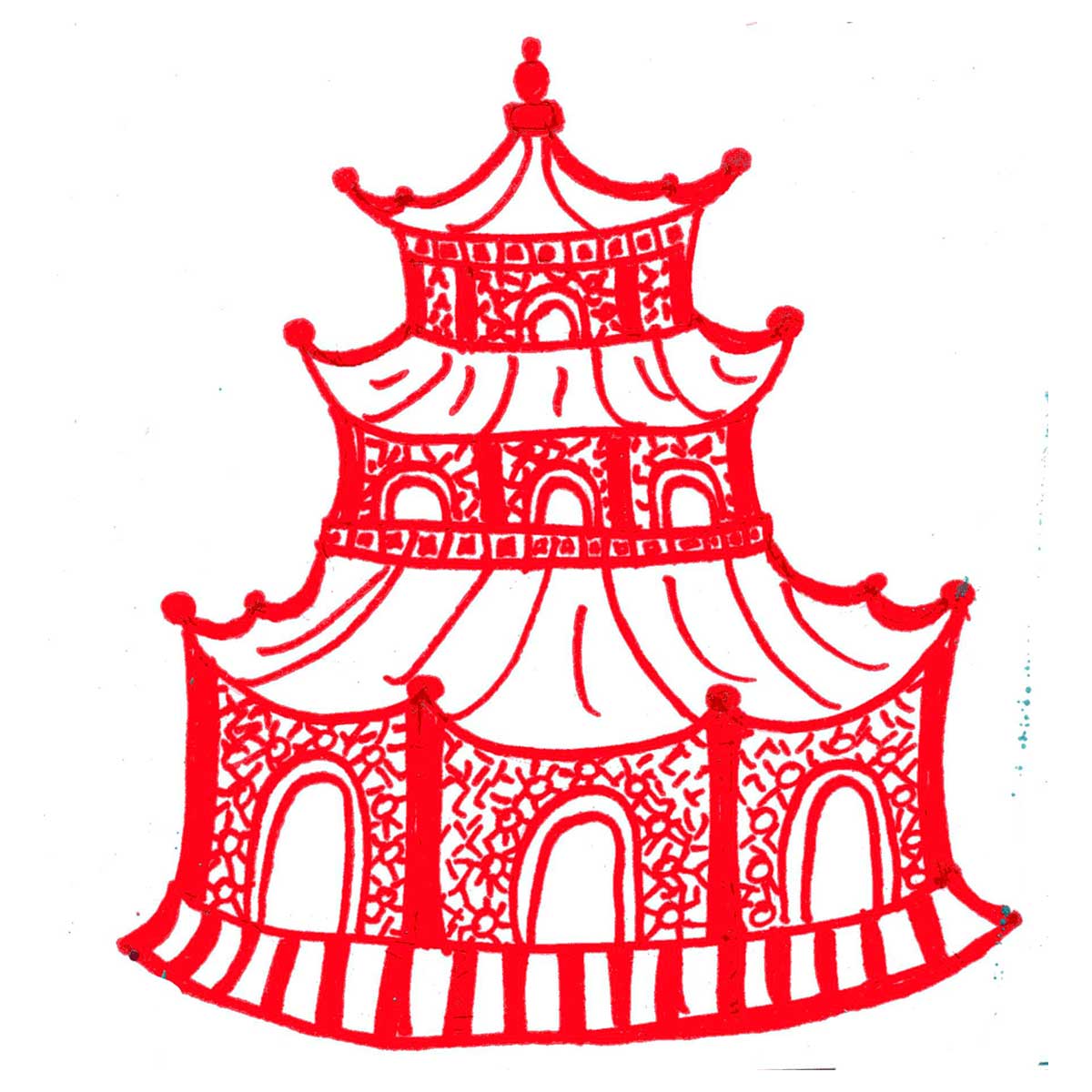 Red Chinoiserie Pagoda Linen Guest Towels