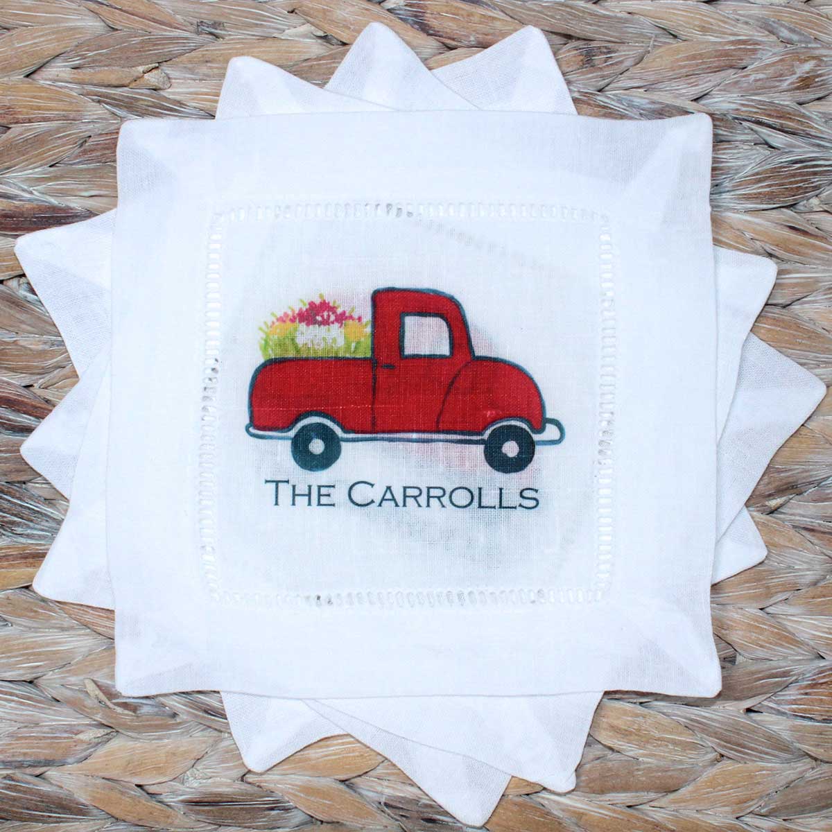 Floral Truck Linen Cocktail Napkins - Thumbnail 2