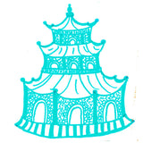Turquoise Chinoiserie Pagoda Linen Guest Towels